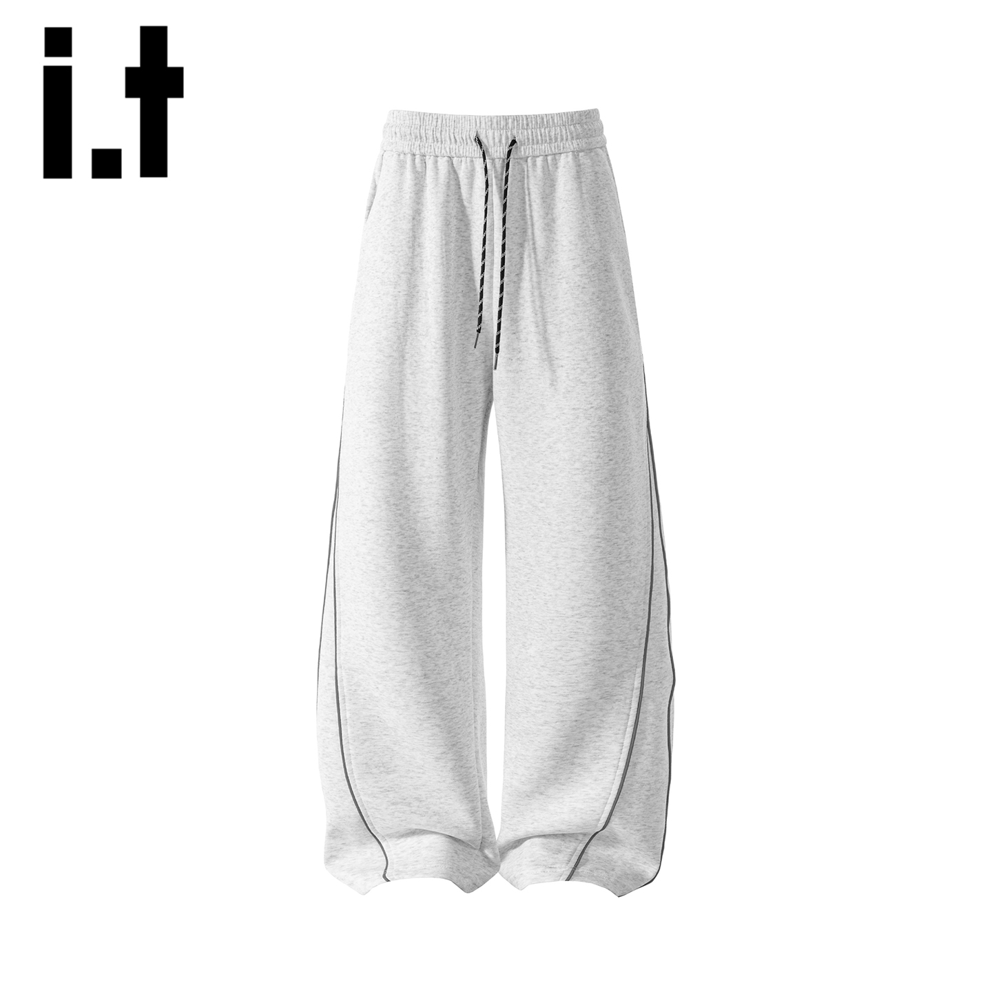 itizzue美式抽绳条纹宽松直筒裤