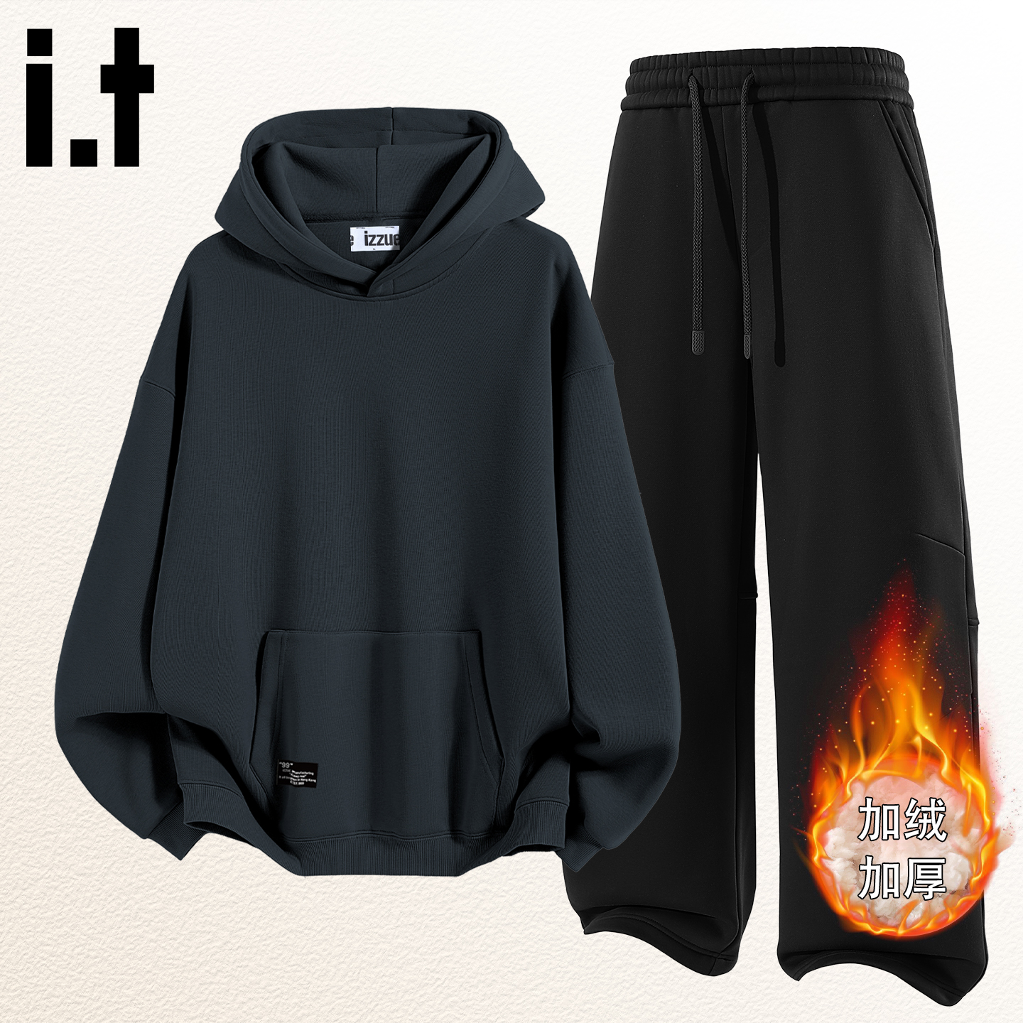 it卫衣卫裤套装男女加绒情侣上衣