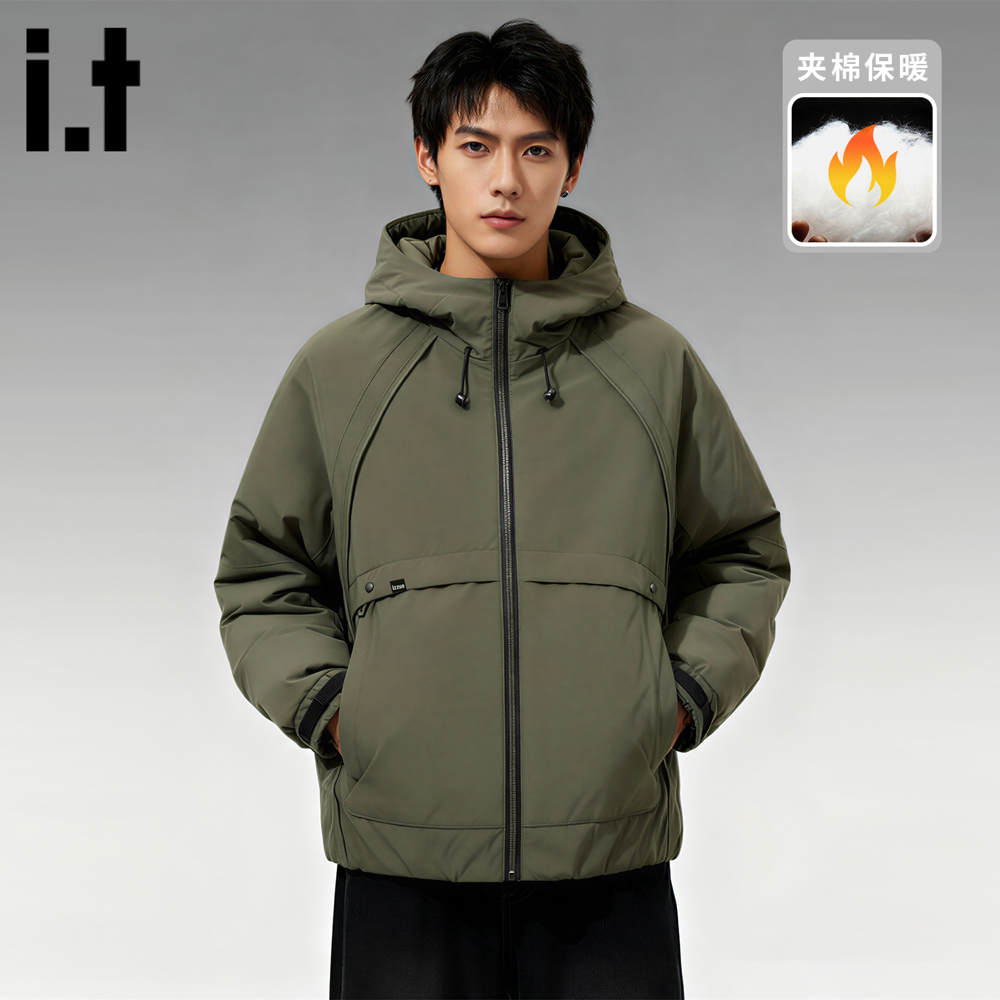 itizzue原创斜袋束口棉服夹克男