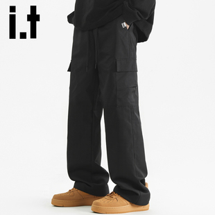 izzue 男宽松阔腿潮流休闲长裤 2025新款 裤 复古多口袋直筒工装