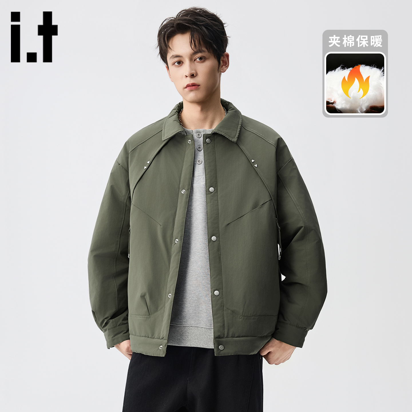 itizzue原创保暖翻领棉服夹克男
