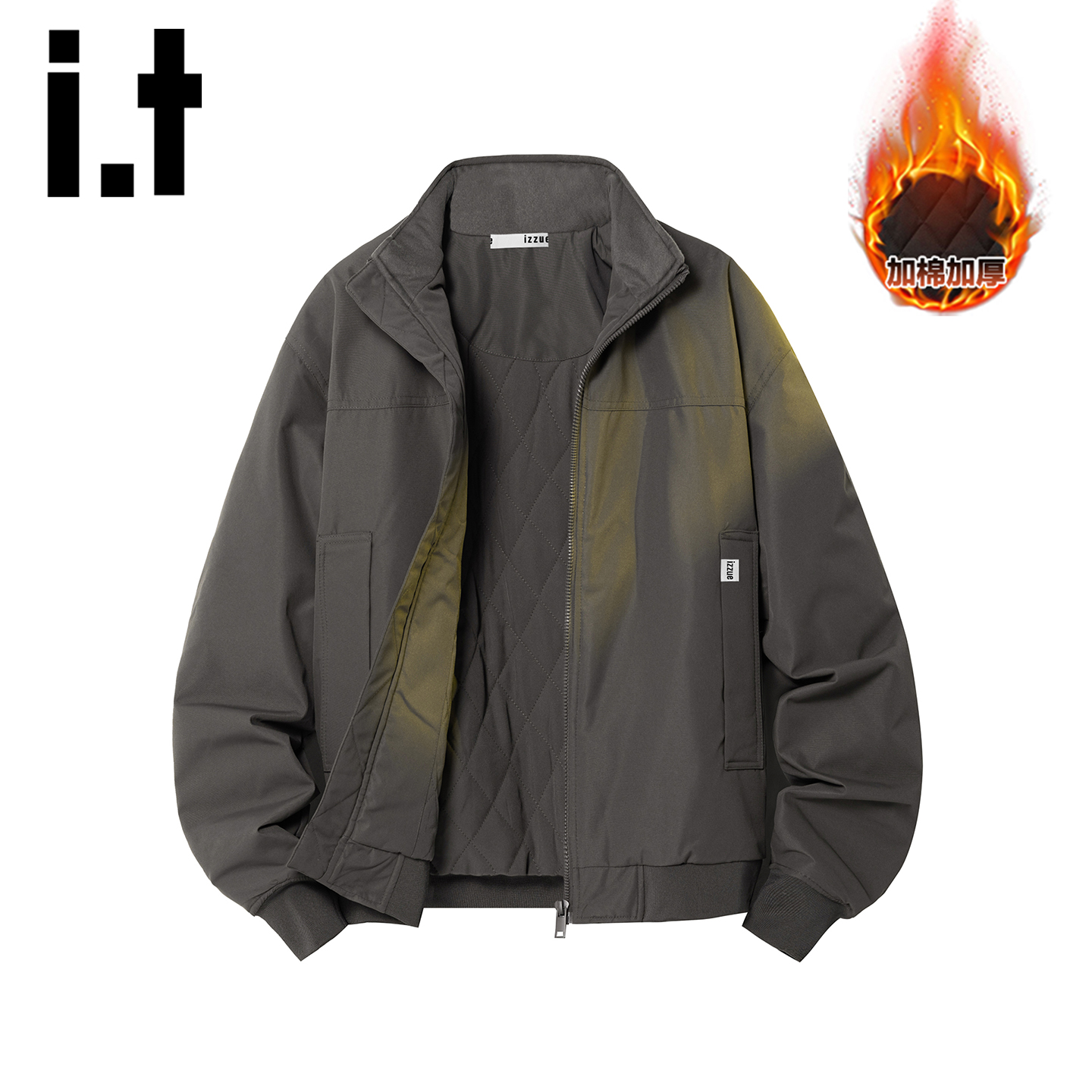 itizzue美式复古重磅立领棉衣