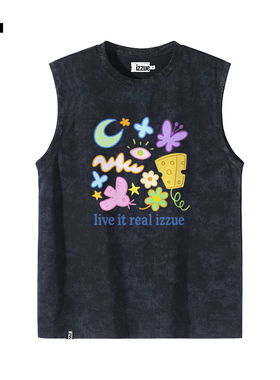 it izzue原创黑色圆领无袖T恤背心男女款2025夏情侣款拆牌坎肩3P