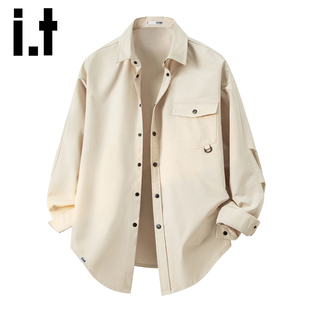 外套男士 卡其色工装 早秋新款 衬衫 衬衣Y 日系简约百搭长袖 izzue