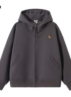 it izzue灰色开衫外套男士秋季新款宽松休闲连帽卫衣女拉链夹克4P