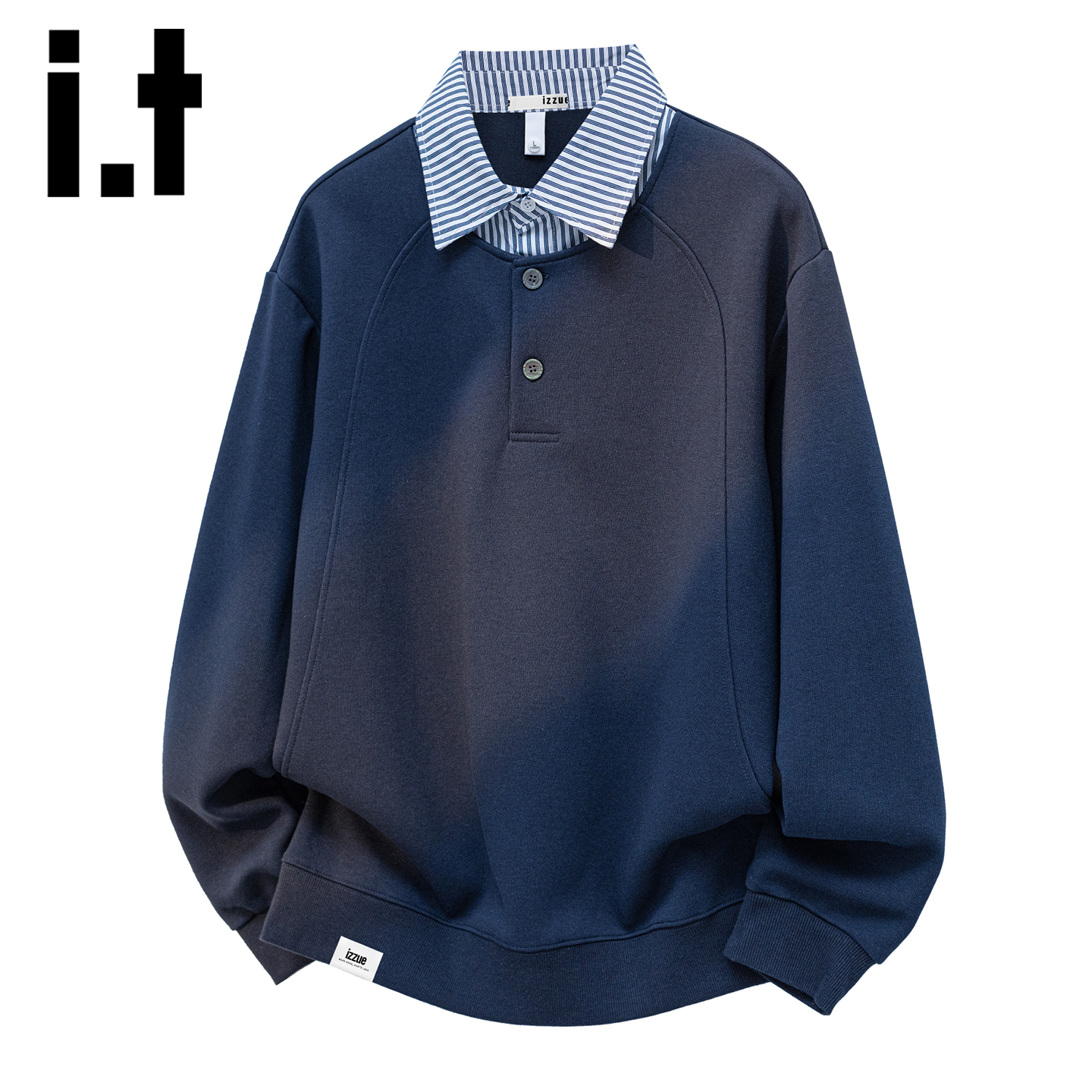 itizzue美式撞色格纹翻领卫衣