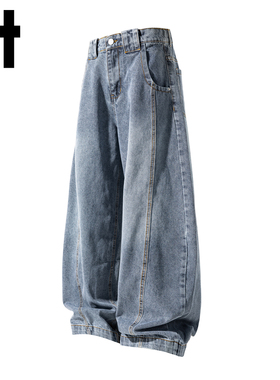 it izzue美式复古弯刀廓形牛仔裤男潮牌休闲宽松阔腿直筒休闲裤Y