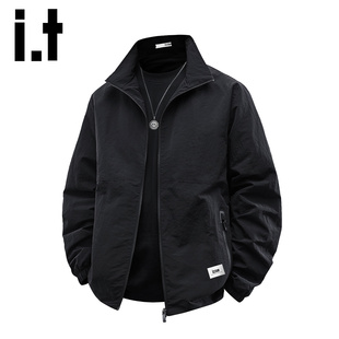 黑色夹克男宽松潮牌百搭立领外套休闲上衣男Y 新款 izzue春秋季
