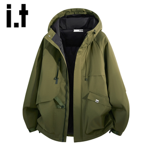 it izzue户外机能防风冲锋衣棉服男款秋冬季美式连帽休闲夹克潮Y