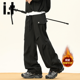 it izzue工装冲锋裤男士秋冬季2026新款加绒加厚美式直筒休闲裤Y