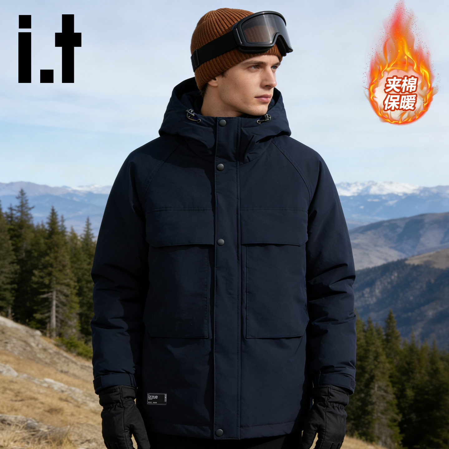 it棉服男时尚巴恩风连帽棉袄