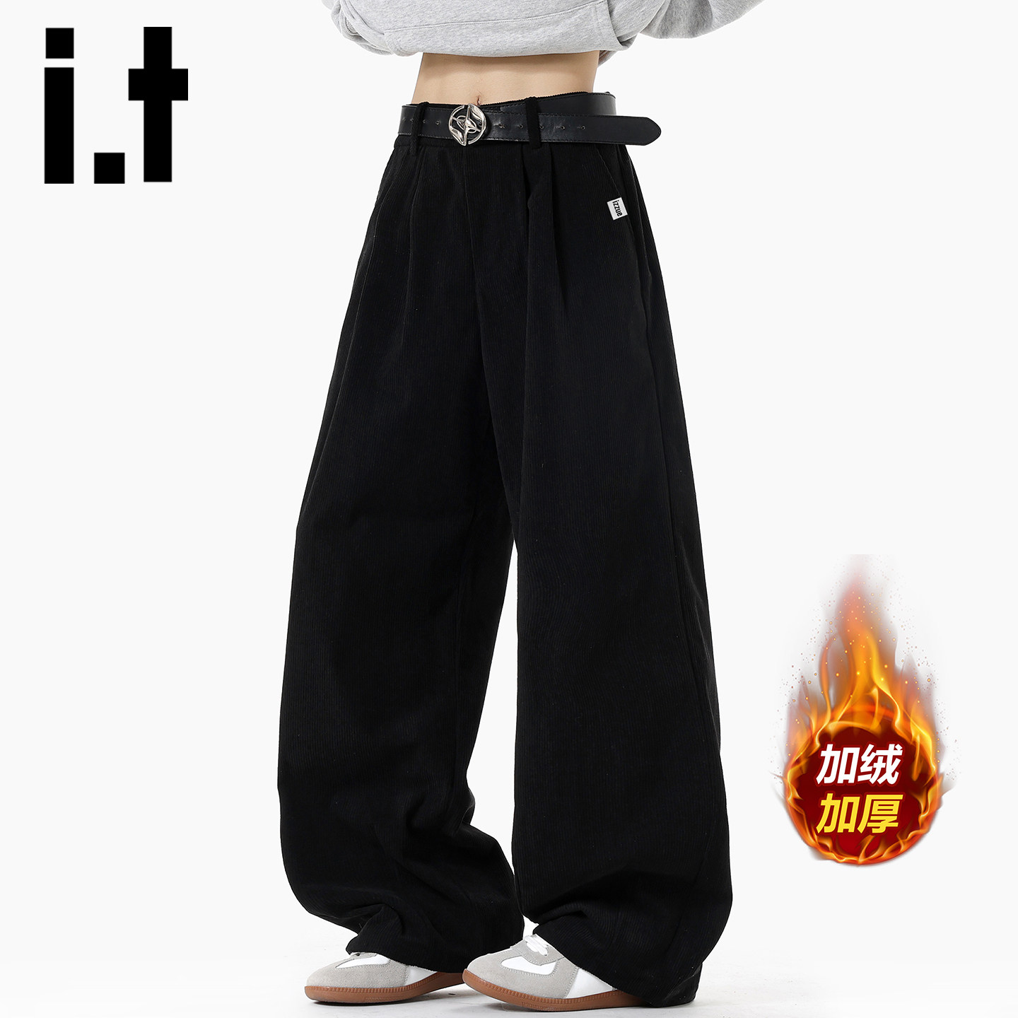 itizzue复古褶皱灯芯绒裤子男秋