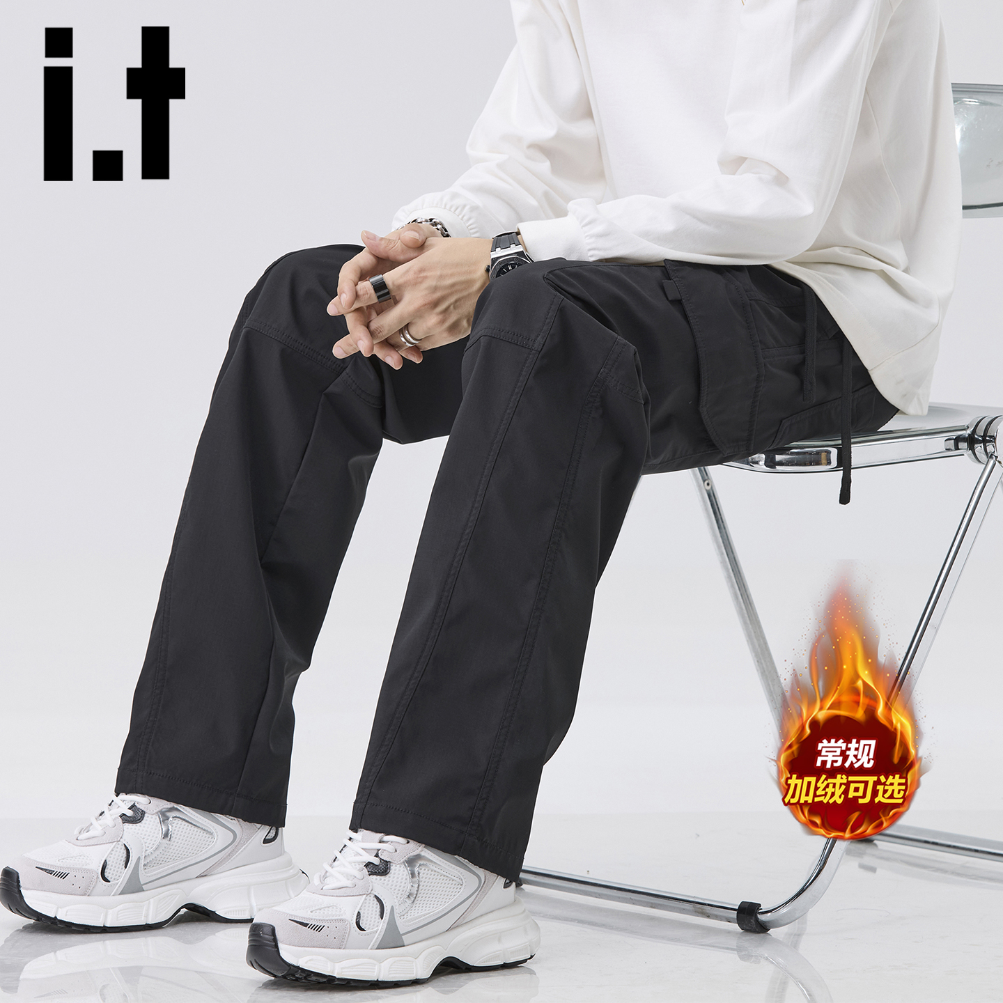 itizzue加绒加厚工装裤男秋冬季