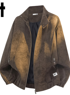 it izzue美式复古pu皮衣外套男士秋季潮牌高级感休闲宽松夹克insY