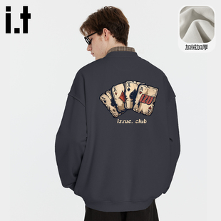 it izzue美式重磅无帽圆领卫衣男女款冬季新款宽松内搭加绒上衣4P