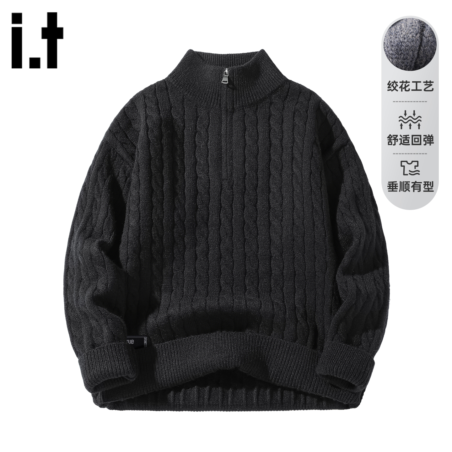 it izzue新款潮牌绞花针织衫男2025冬季流行宽松慵懒风个性毛衣A