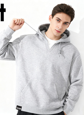 it izzue连帽卫衣男款简约高级感套头衫春秋季新款潮牌灰色上衣4P