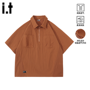 POLO衫 男士 2026年夏季 潮牌衬衫 半拉链翻领短袖 新款 izzue工装