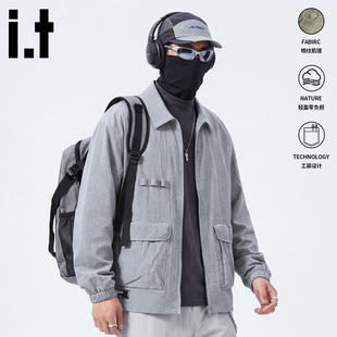 新款 春季 外套男款 流行格纹设计感翻领夹克宽松上衣4P izzue工装