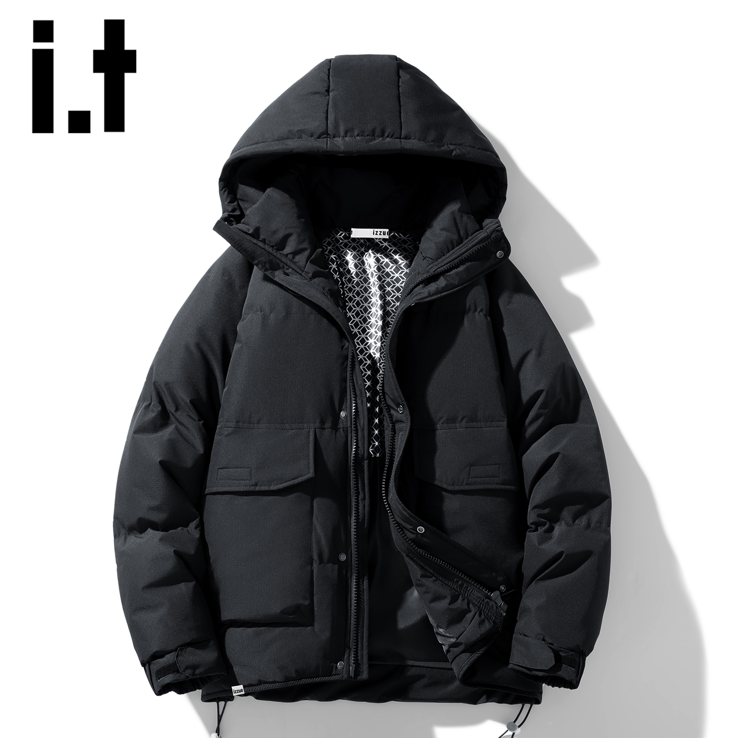 itizzue美式简约大码连帽羽绒服