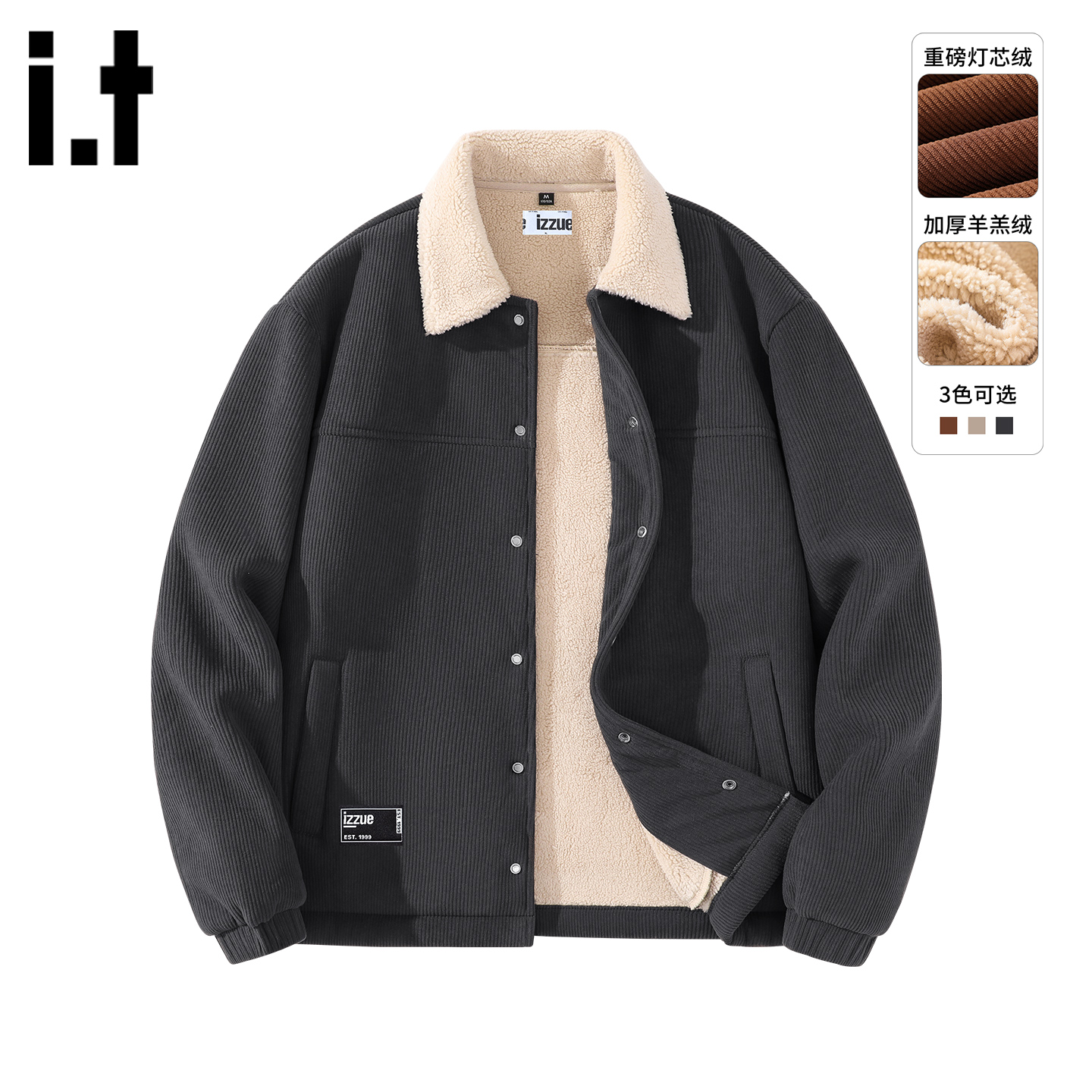 itizzue原创翻领羊羔棉服夹克男