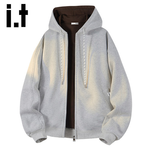 itizzue美式连帽拉链开衫卫衣男