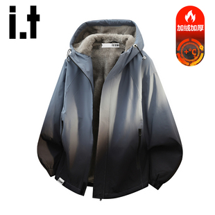 izzue美式 新款 渐变加绒工装 秋冬季 潮牌复古连帽夹克Y 外套男款