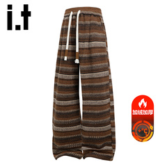 it izzue美式复古条纹加绒直筒裤男2025秋季设计感舒适休闲裤子Y