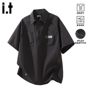 POLO衫 翻领短袖 男士 2026年夏季 半拉链衬衫 izzue原创潮牌工装