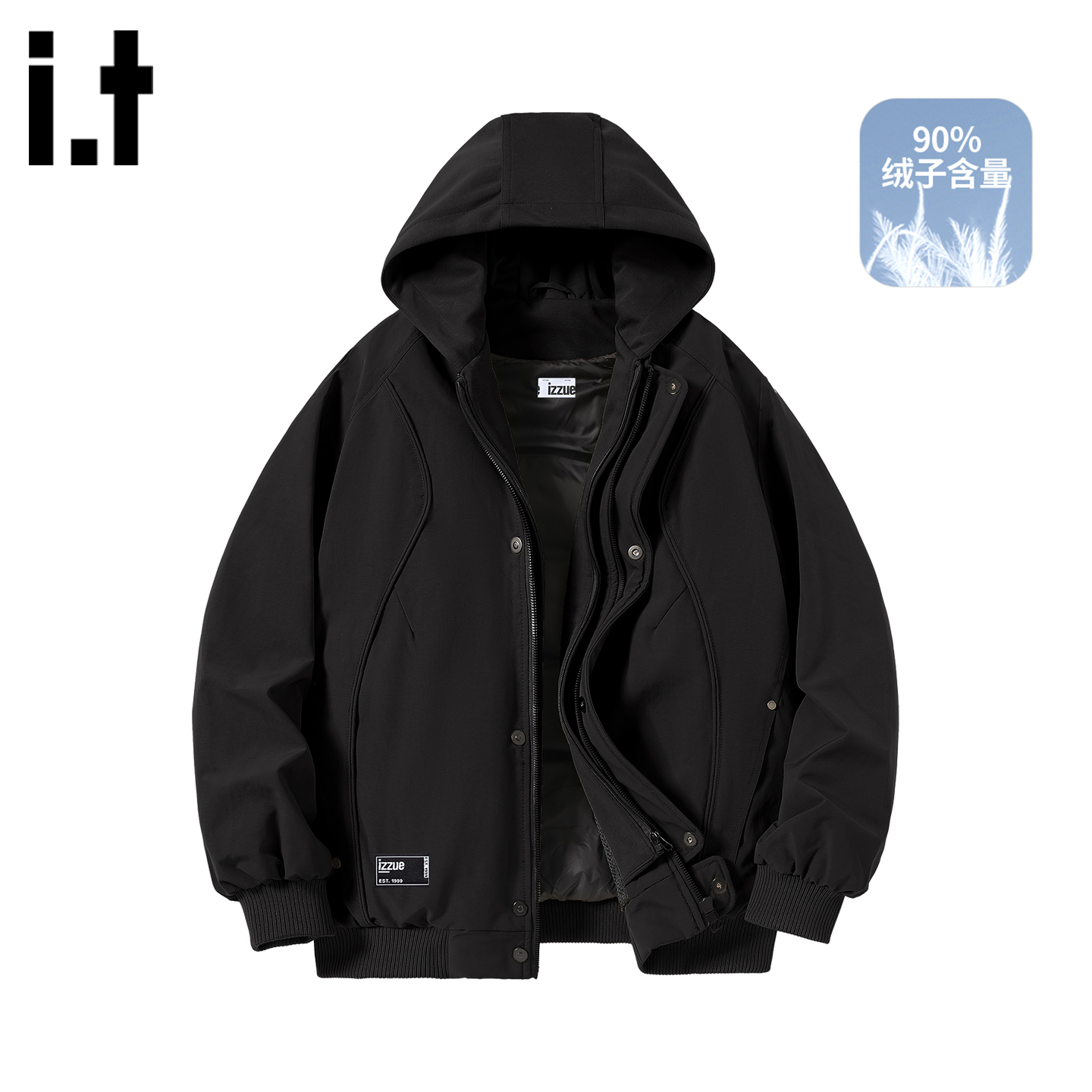 itizzue假两件拼接连帽羽绒服男