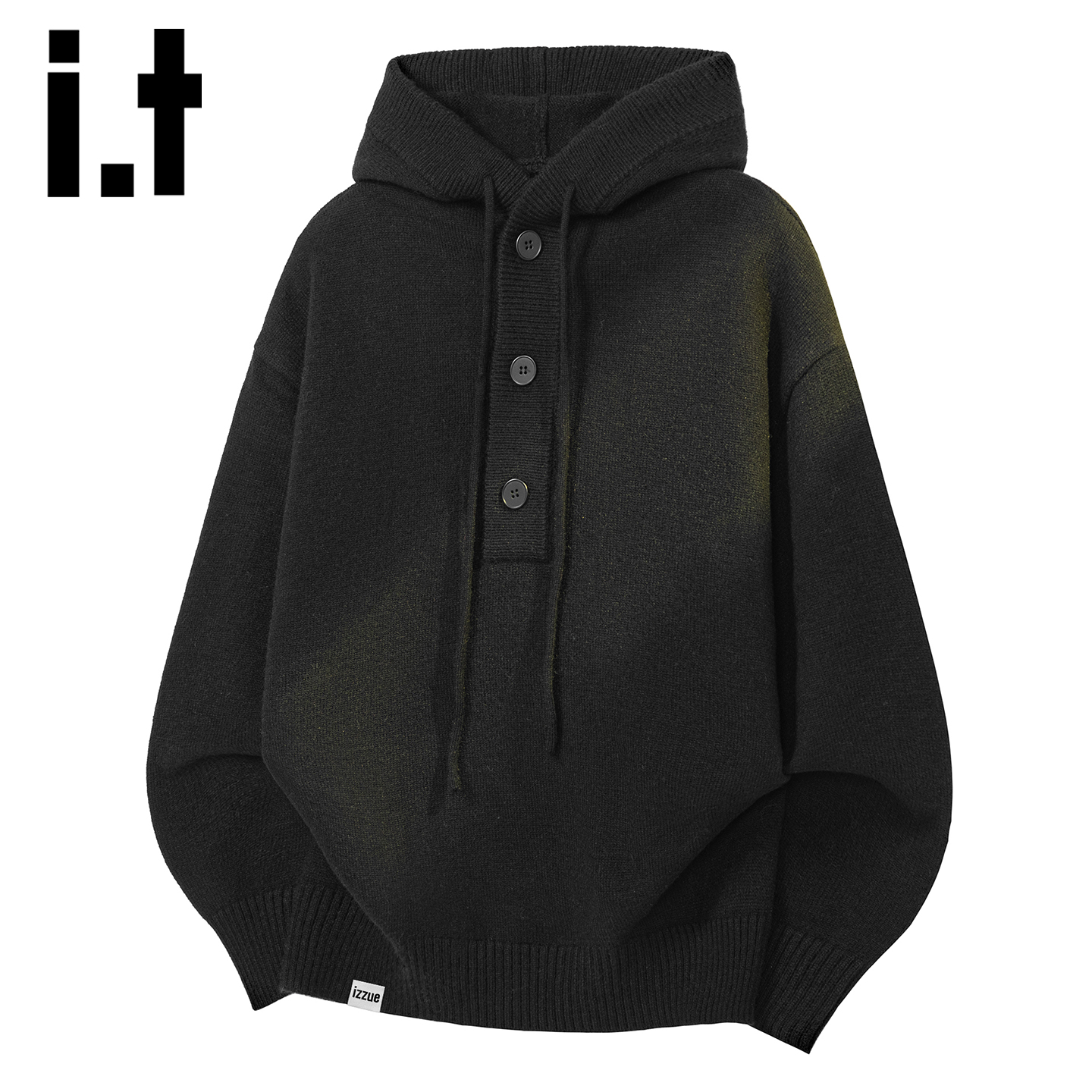 itizzue美式半排扣连帽针织衫男