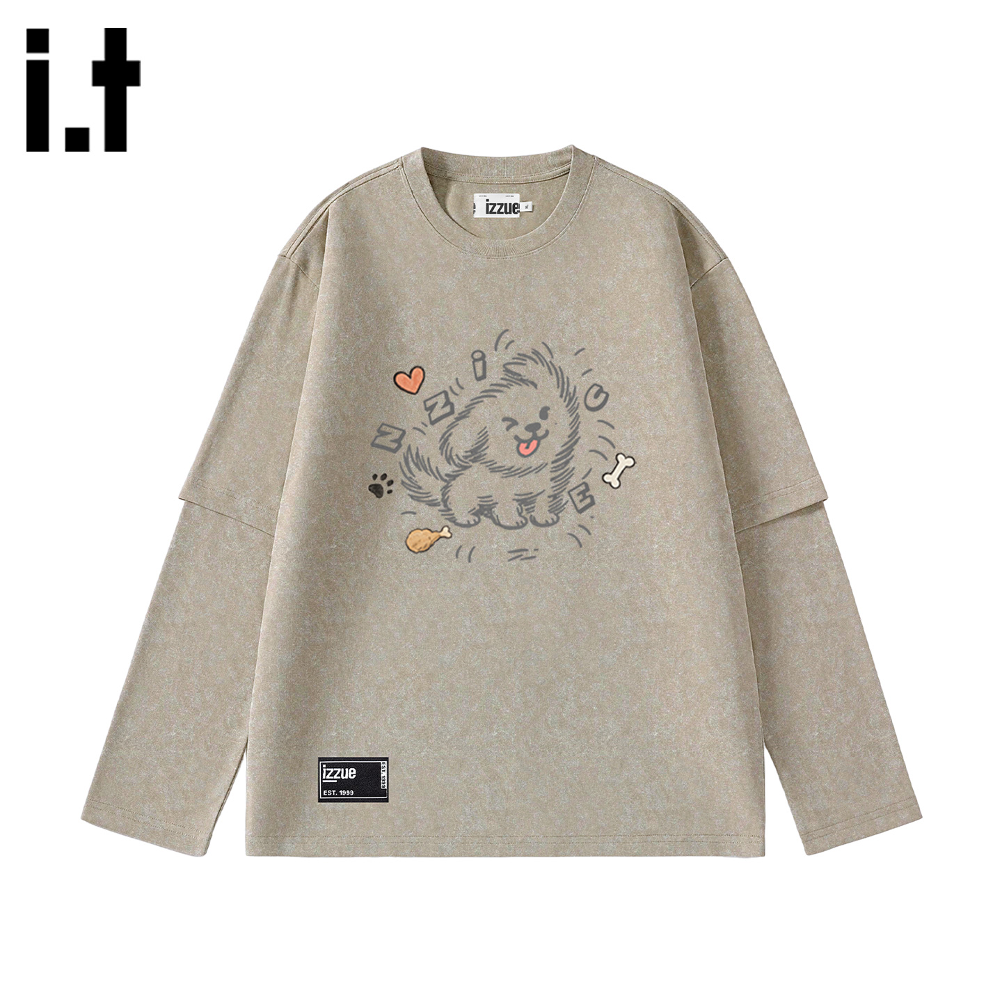 itizzue原创假两件男士长袖T恤