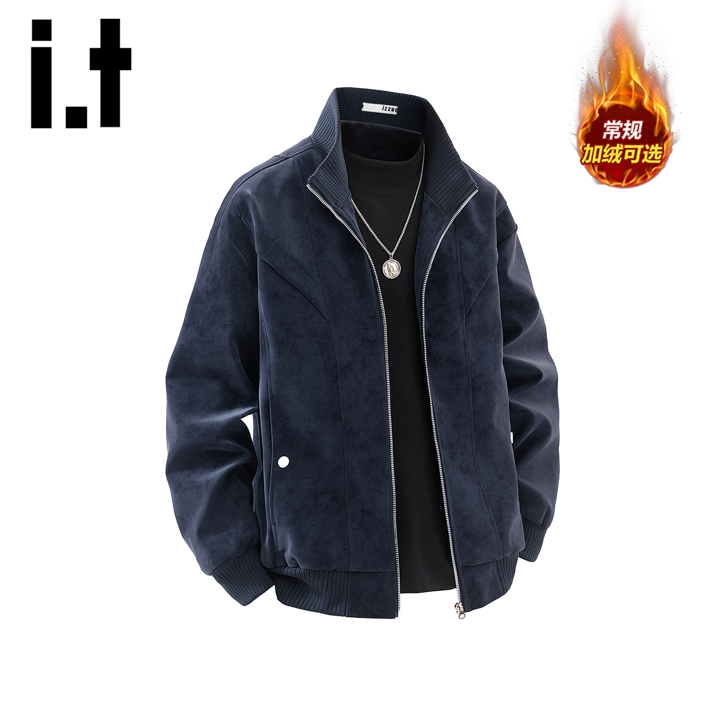 itizzue潮牌加绒防风棒球领皮衣