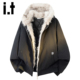 连帽休闲夹克棉袄外套Y 款 izzue秋冬季 毛领保暖座山雕棉服男士