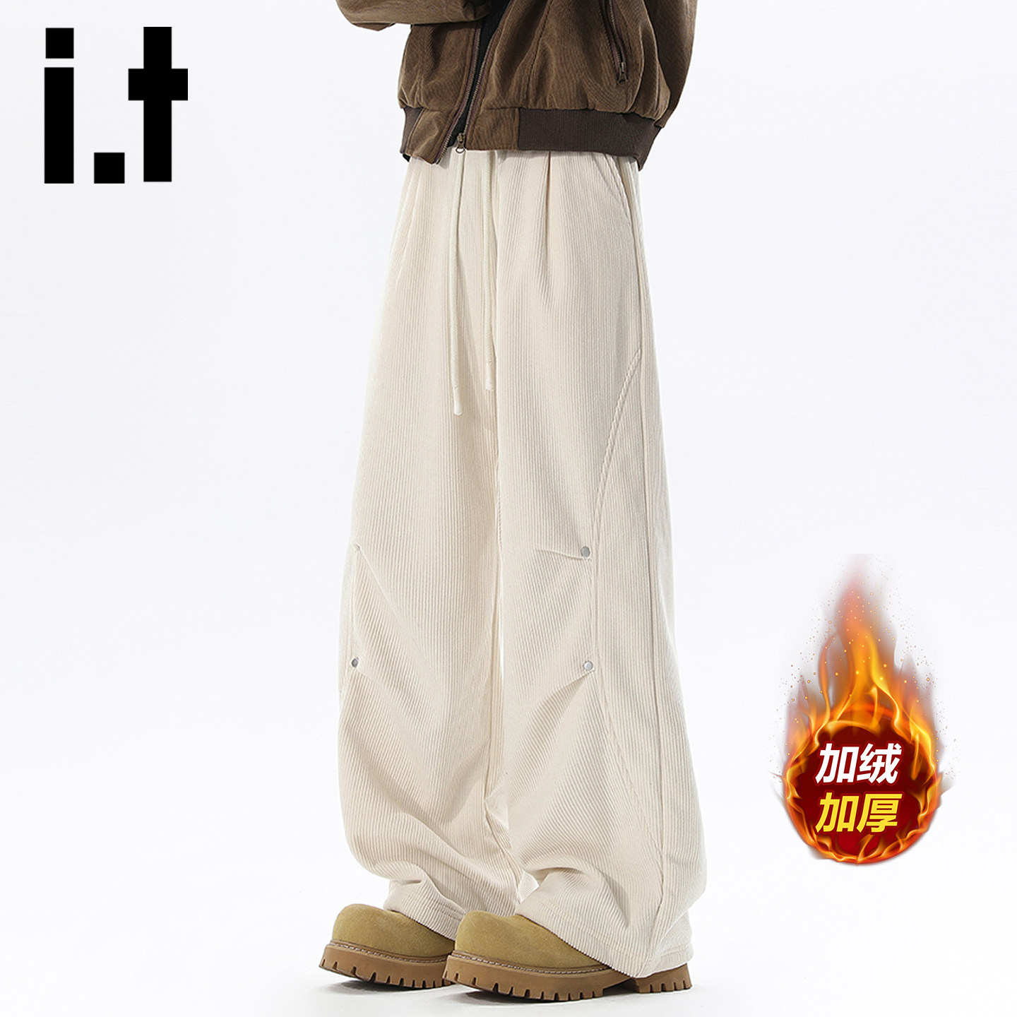 itizzue美式加绒解构灯芯绒裤子