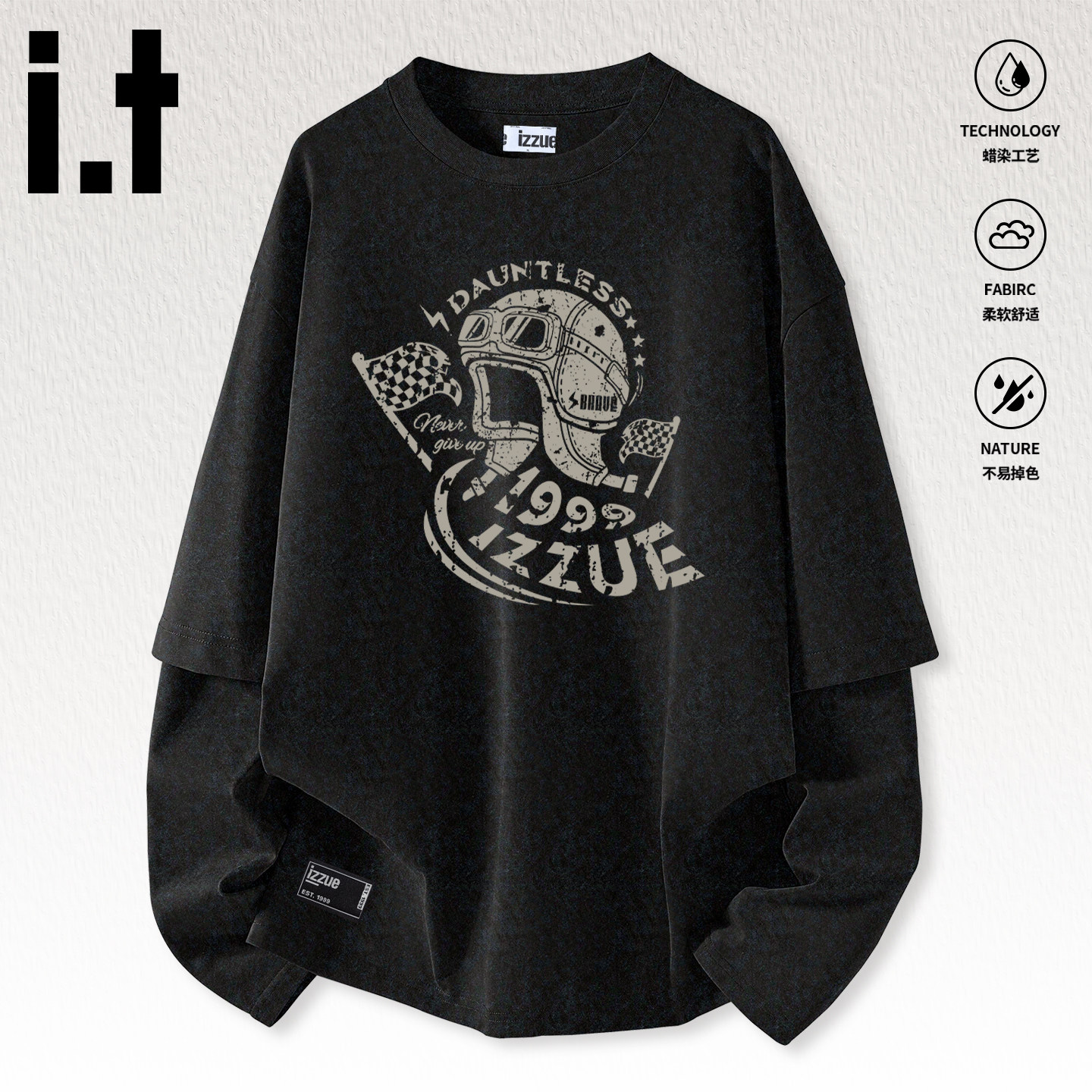 it izzue假两件长袖T恤男女2026春季新款宽松休闲套头圆领上衣4P,男装,T恤,淘宝优惠券,粉丝福利购,淘宝优惠卷