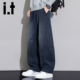 宽松阔腿抽绳休闲裤 子Y 男士 秋季 izzue 潮牌复古水洗牛仔弯刀裤