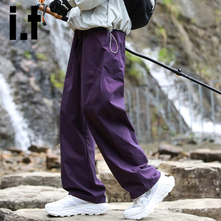 裤 工装 男宽松直筒百搭休闲裤 izzue户外机能风防水紫色阔腿裤