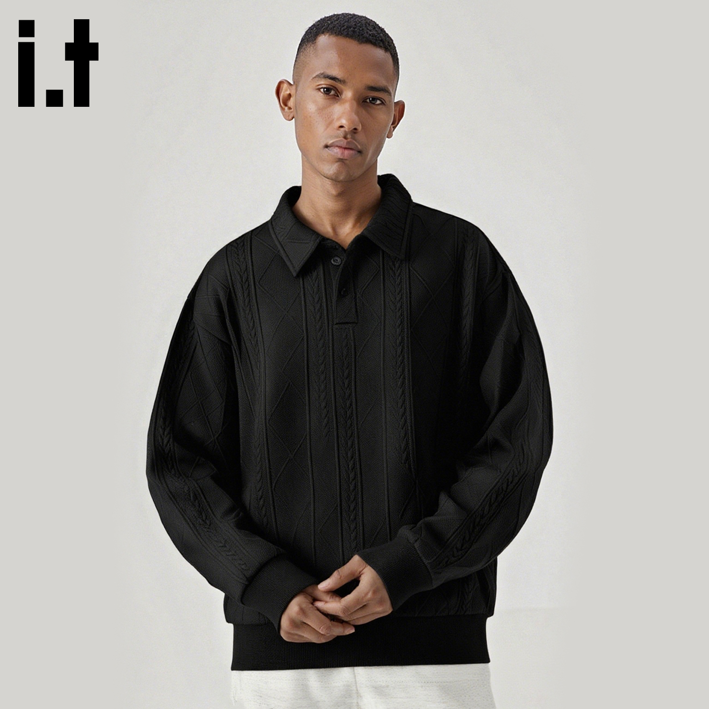 it izzue重磅polo领卫衣男秋季2025新款肌理面料外套宽松上衣男4P