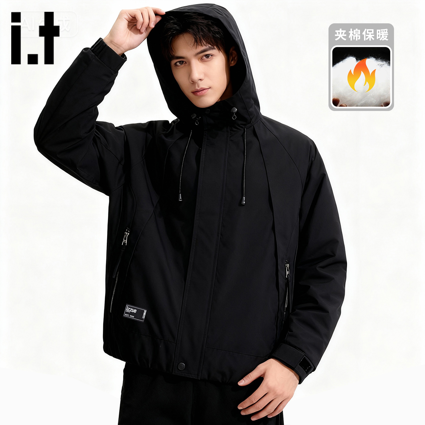 itizzue潮牌加厚连帽棉服夹克男