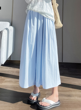 it izzue蓝色裙裤女夏2025新款高腰垂感小个子宽松阔腿山本裤3P