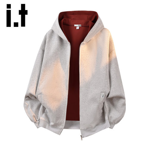 itizzue美式重磅撞色连帽卫衣