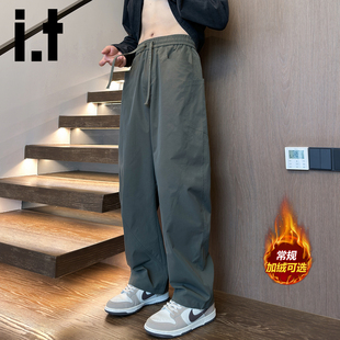 男潮牌秋冬保暖阔腿休闲长裤 弯刀裤 山系加绒工装 子Y izzue美式