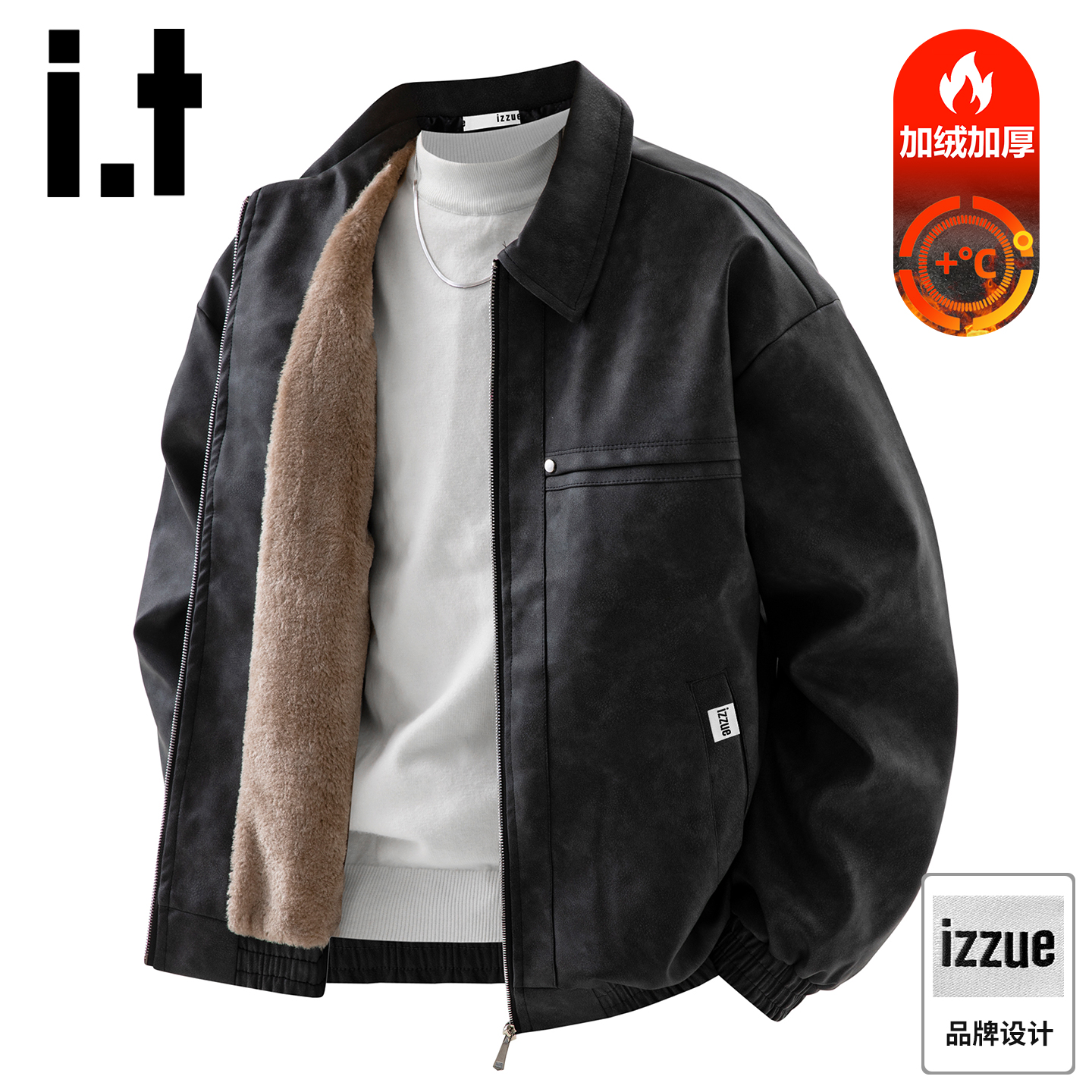 itizzue秋冬季加绒防风保暖皮衣