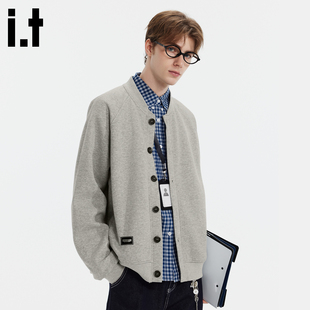 it izzue外套男款秋冬季薄绒棒球服宽松休闲夹克男新款开衫卫衣4P