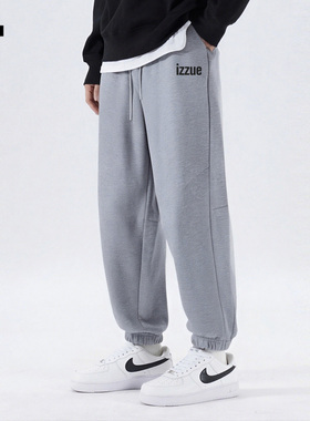 it izzue原创新款分割潮牌灰色休闲束脚裤男士秋季宽松卫裤3P