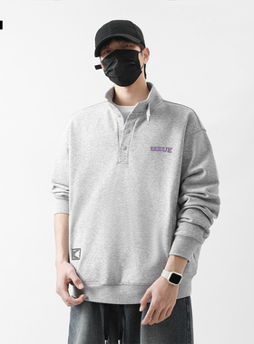 it izzue灰色半拉链立领卫衣男2025秋季新款宽松男士外套打底衫4P