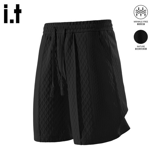 itizzue黑色肌理提花直筒短裤男
