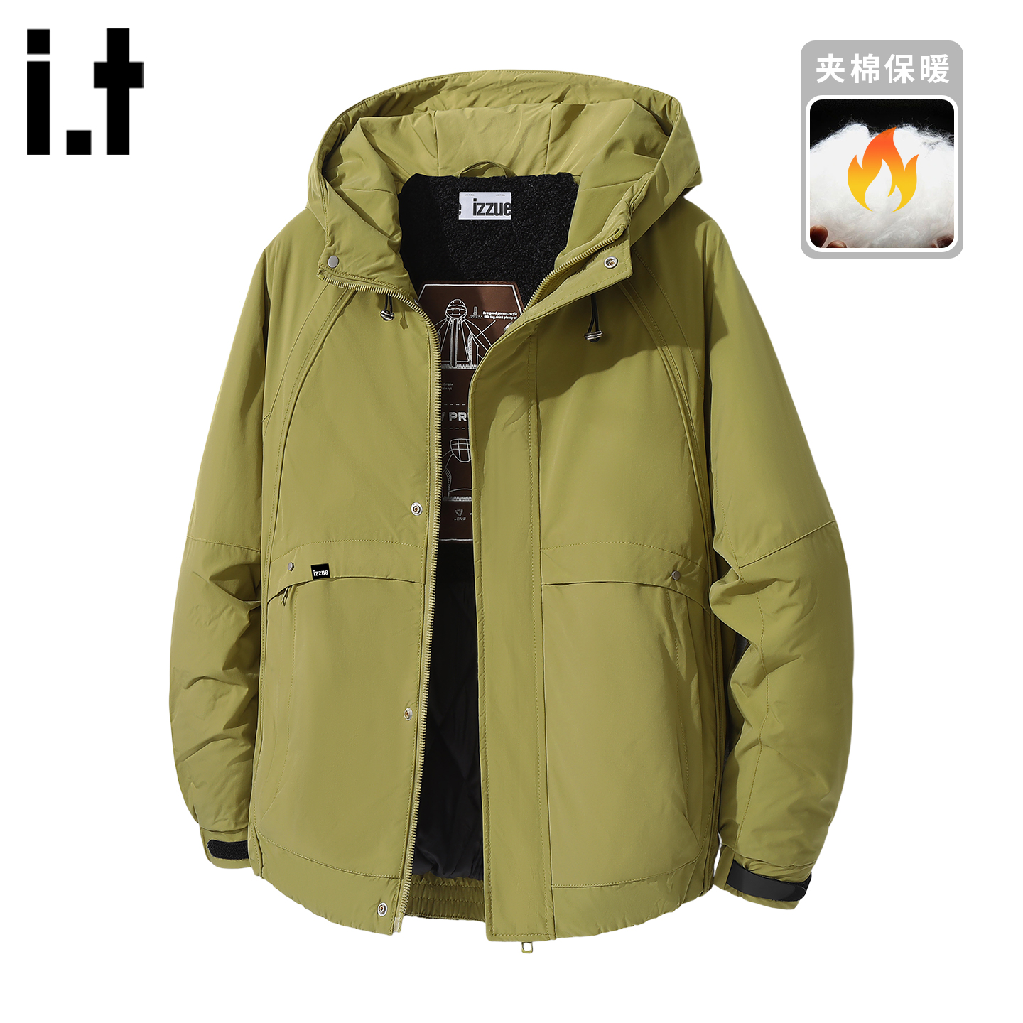 itizzue原创夹棉连帽夹克棉服男