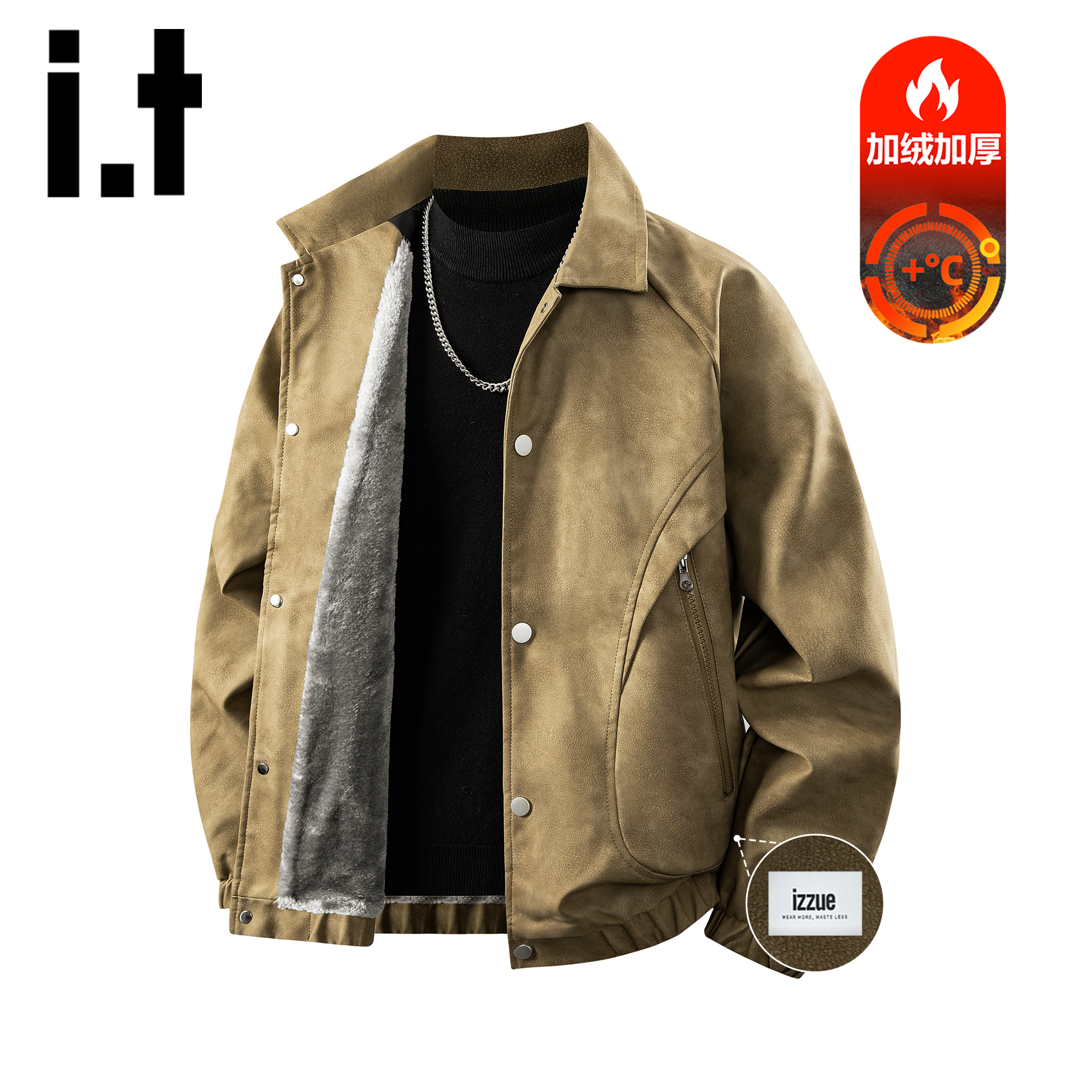 itizzue美式复古翻领皮衣男款